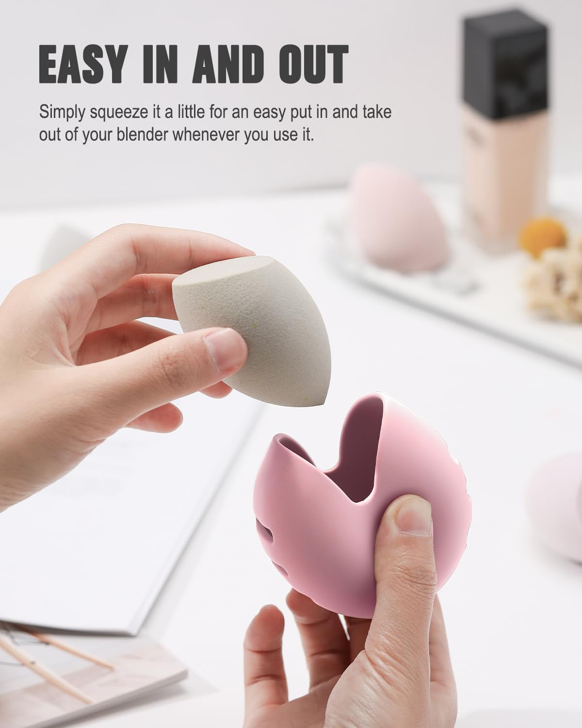 2 PCS Makeup Sponge Holder – Shatterproof Eco-Friendly Silicone Beauty Make up Blender Case for Travel - Pink